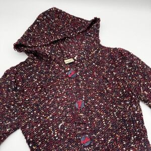 BKE Womens Sweater Large Crochet Knit Ramie Button Up Hoodie F72383 Multicolor